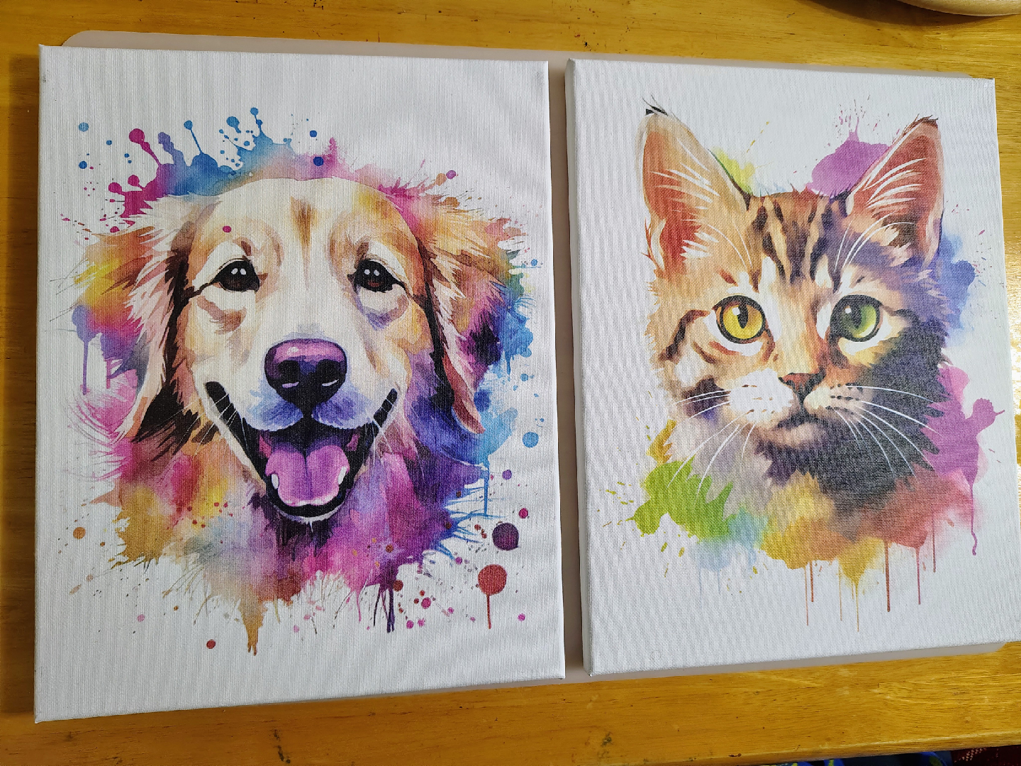 Dog & Cat Watercolor Canvas Prints 11 x 14 inch