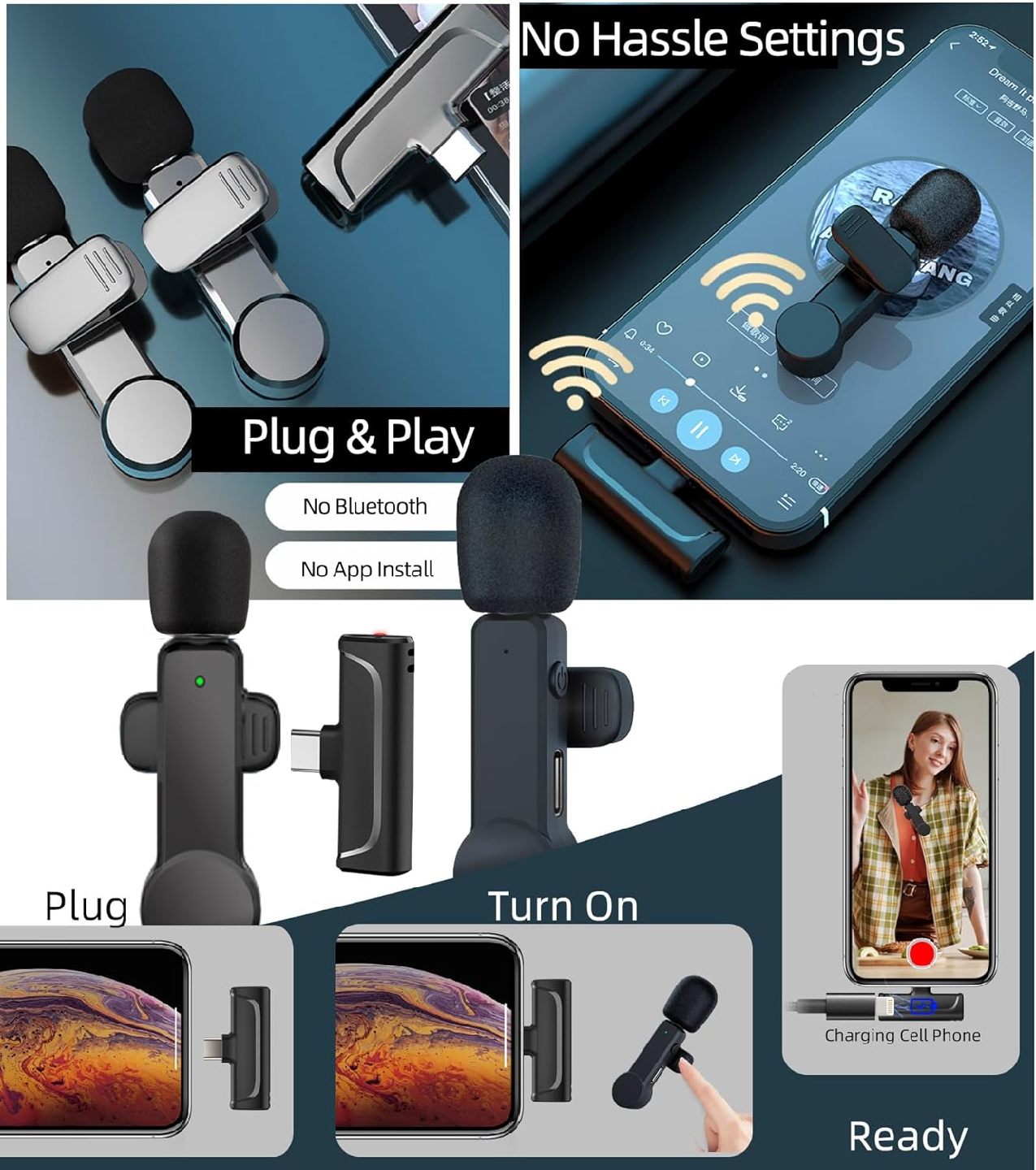 NPTCL 2 Pack Lavalier Microphone USB C Wireless Lav Mic - photo 5