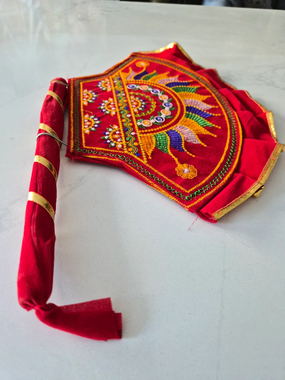 Red Embroidered Hand Fan Pakhi image indicator(2)