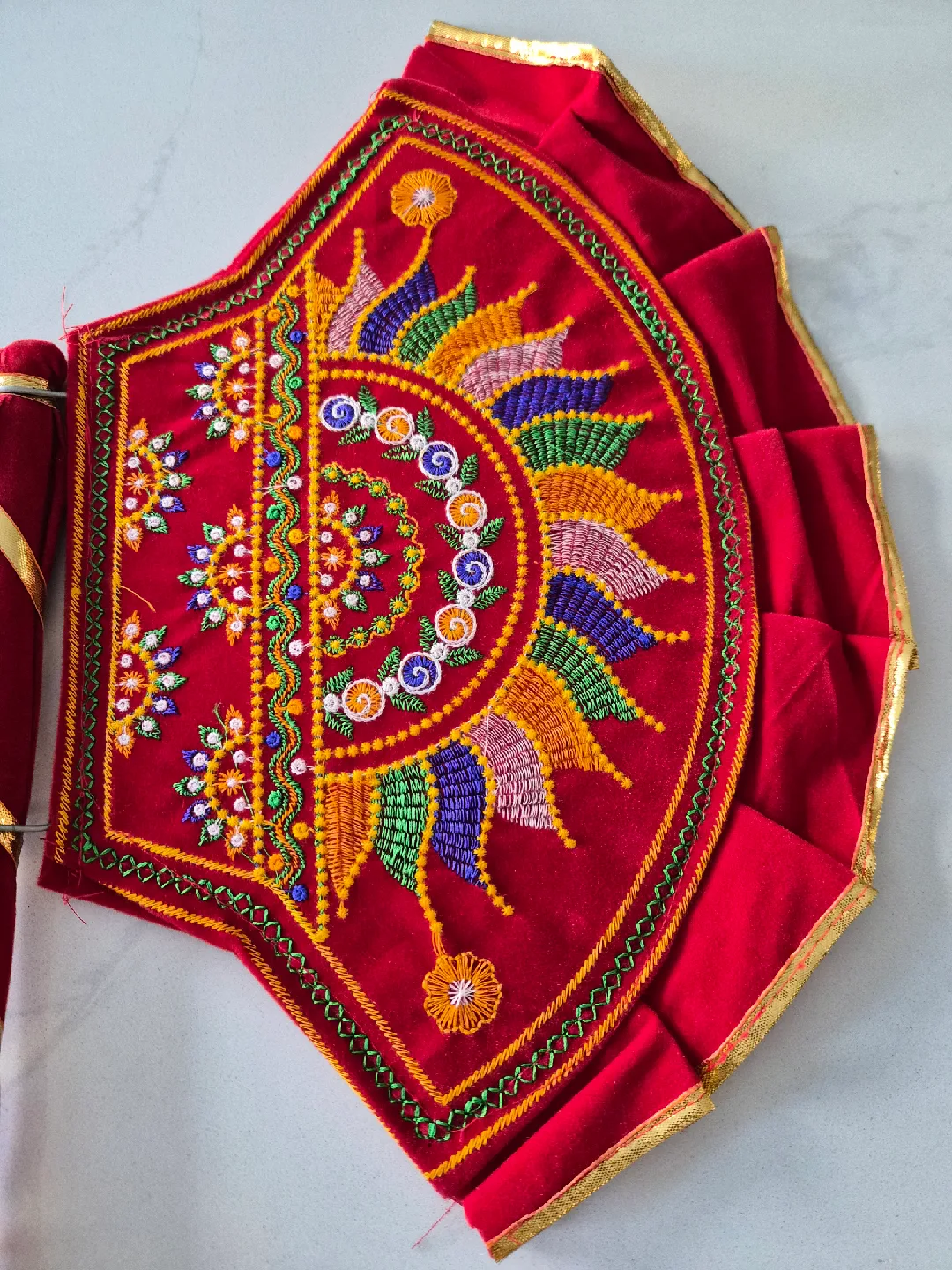 Red Embroidered Hand Fan Pakhi image indicator(3)