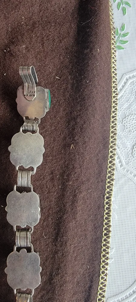 Vintage Mexican Sterling Silver & Green Stone Bracelet thumbnail
