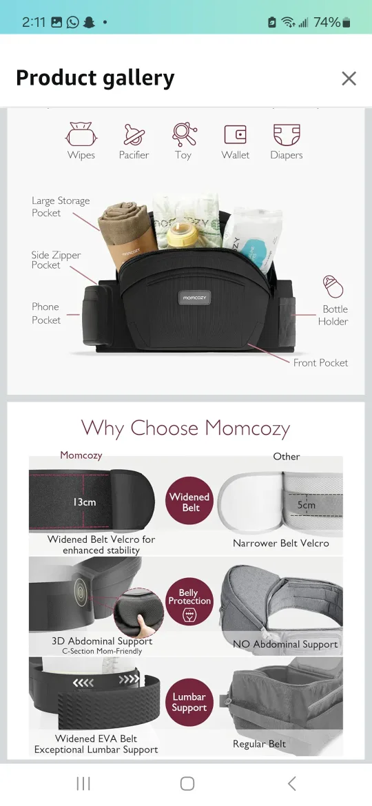 Momcozy Baby Carrier Waist Seat - Black image indicator(6)