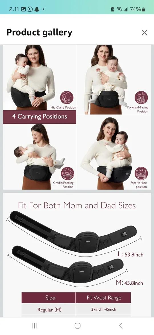 Momcozy Baby Carrier Waist Seat - Black image indicator(7)