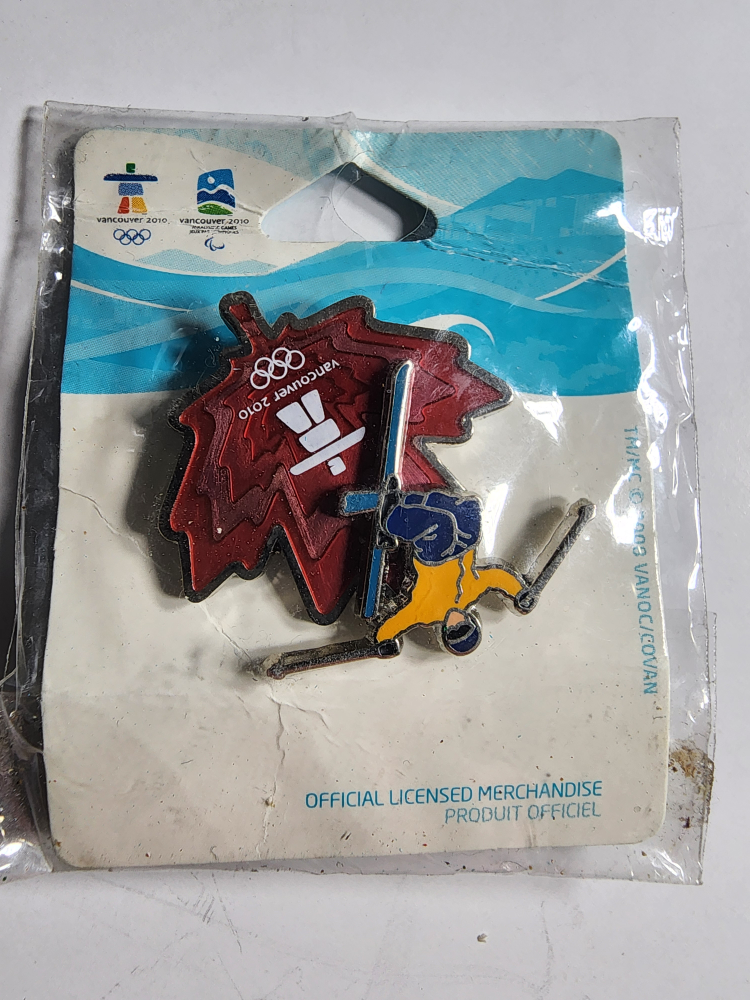 Vancouver 2010 Olympics Pin - Clear Red Leaf Skier