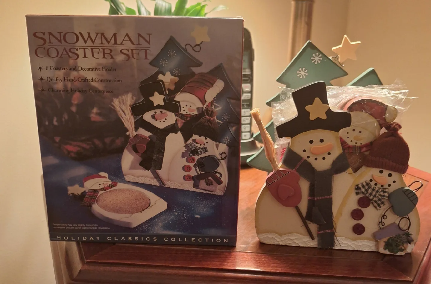 New in box Christmas Snowman Coaster Set