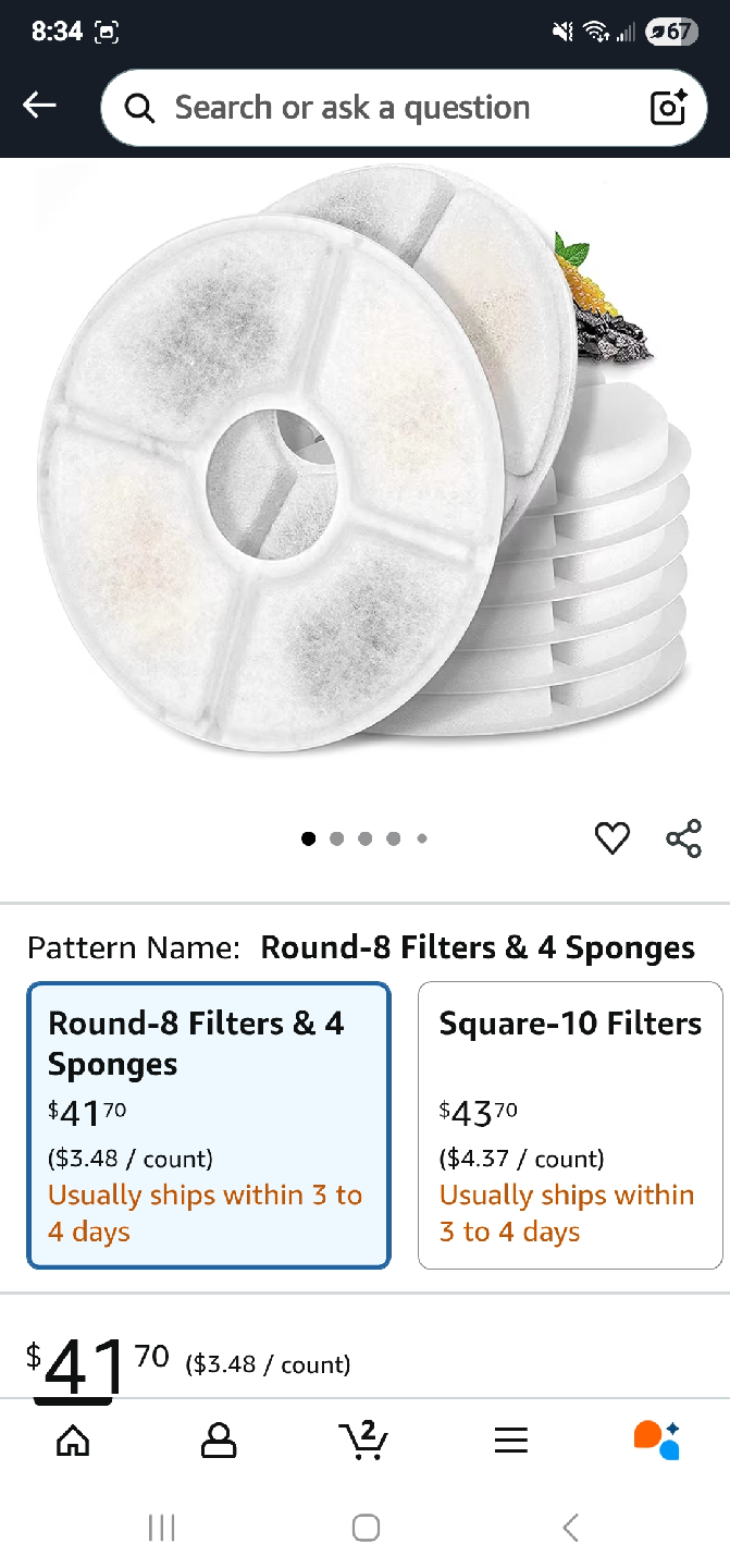 Monsin Cat Water Fountain Filters - Round 8 Filters & 4 Sponges - photo 3