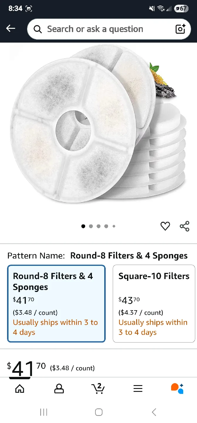 Monsin Cat Water Fountain Filters - Round 8 Filters & 4 Sponges image indicator(3)