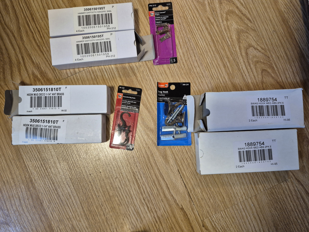 Hooks & Hangers Lot: Swag Hooks, Mug Hooks, Sawtooth Hangers