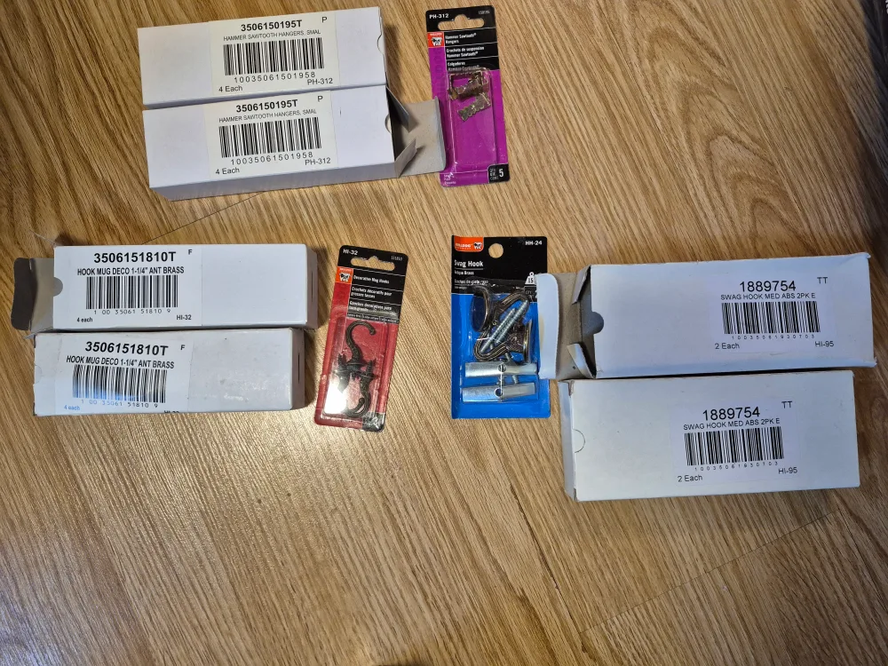 Hooks & Hangers Lot: Swag Hooks, Mug Hooks, Sawtooth Hangers thumbnail