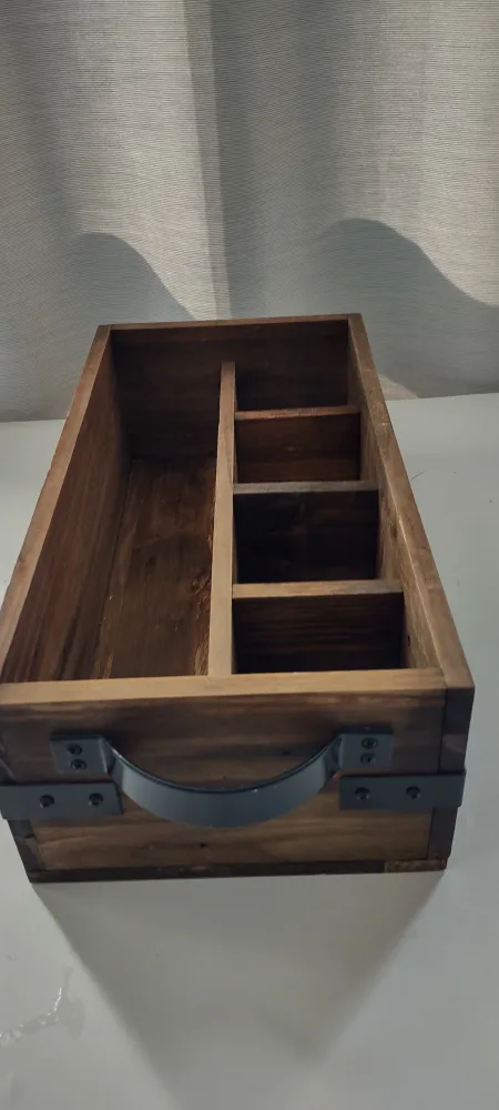 Rustic Wooden Storage Box with Metal Handle thumbnail