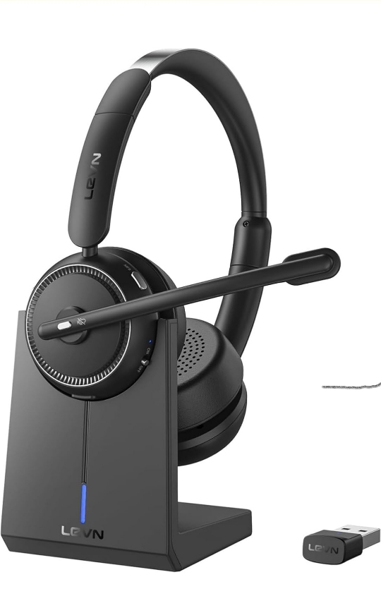 LEVN Bluetooth 5.2 Headset with Charging Base