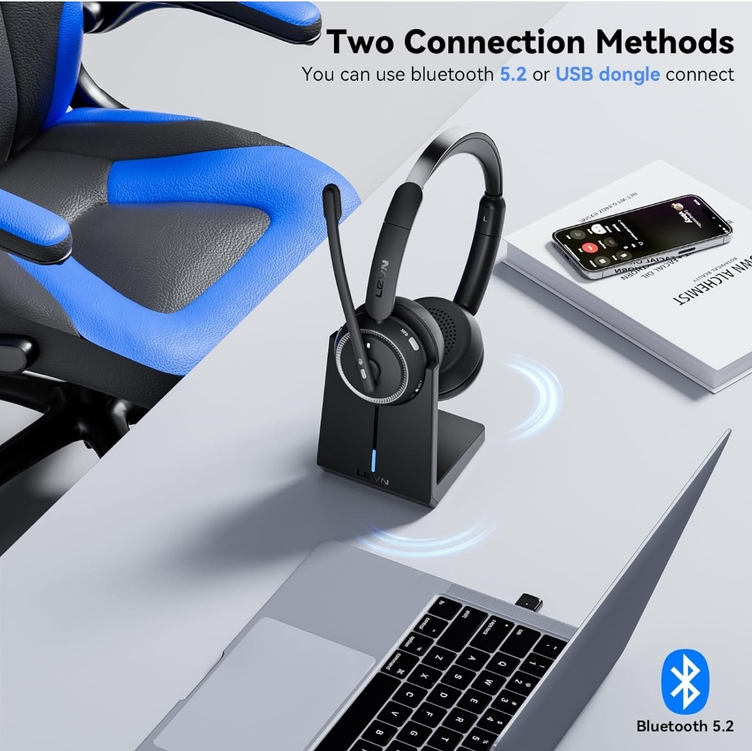 LEVN Bluetooth 5.2 Headset with Charging Base - photo 4