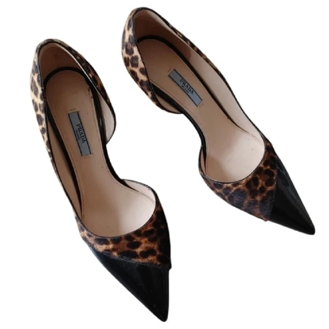 Prada Pony Hair Leopard Print Patent Leather Heels - photo 2