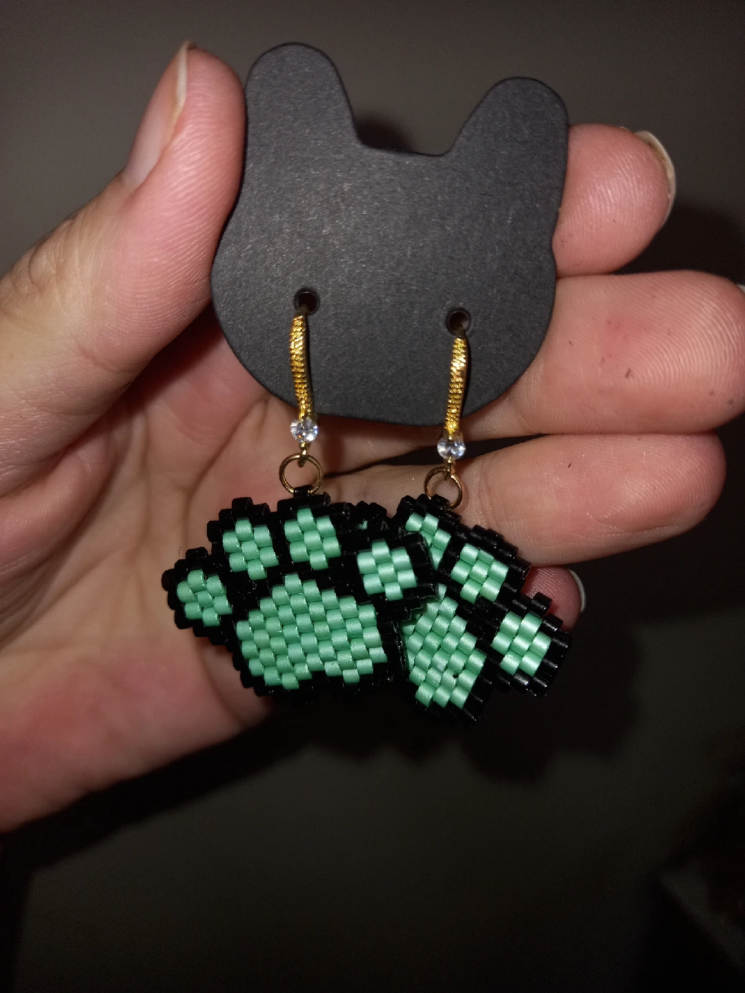 Handmade Beaded Paw Print Dangle Earrings