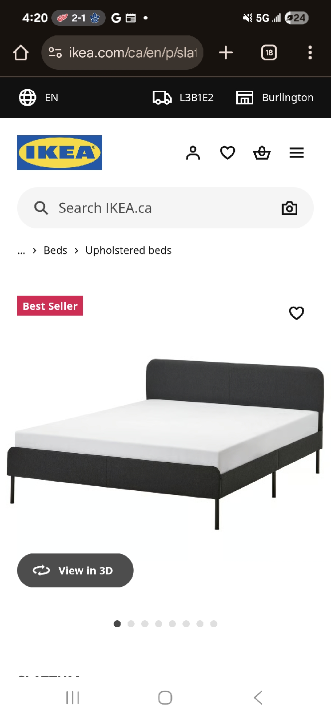 Ikea Slattum Upholstered Bed Frame - Double Size