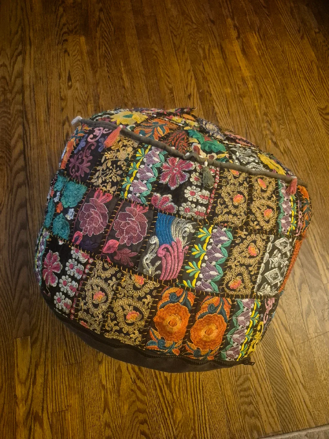 Colourful Embroidered Pouf seat image indicator(2)