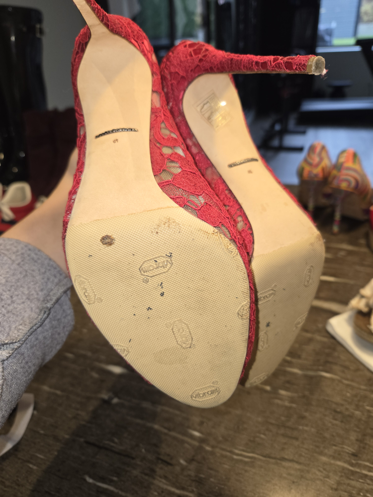 Dolce & Gabbana Red Lace Peep Toe Booties - Size 41 - photo 5
