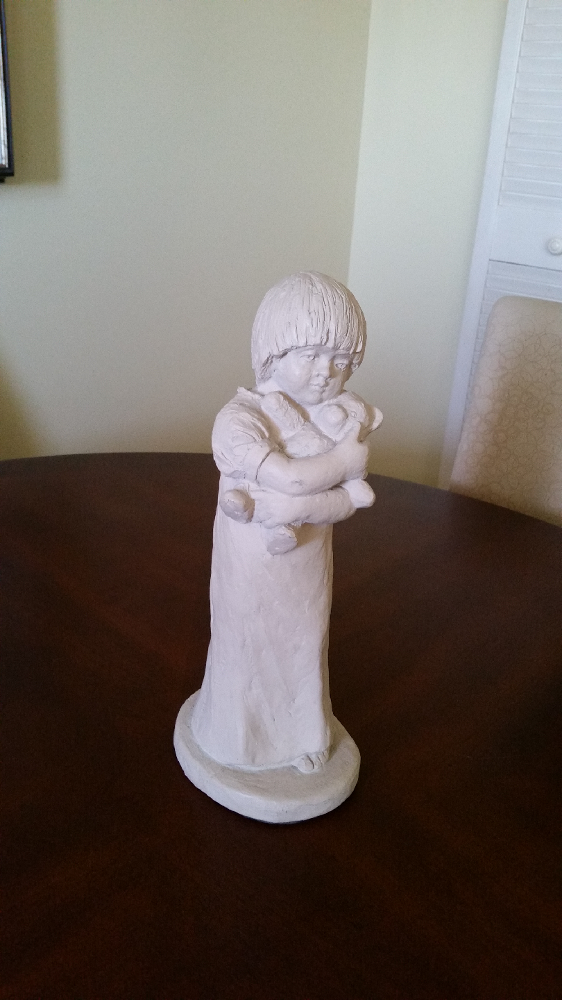 Girl Holding Teddy Bear Plaster Statue