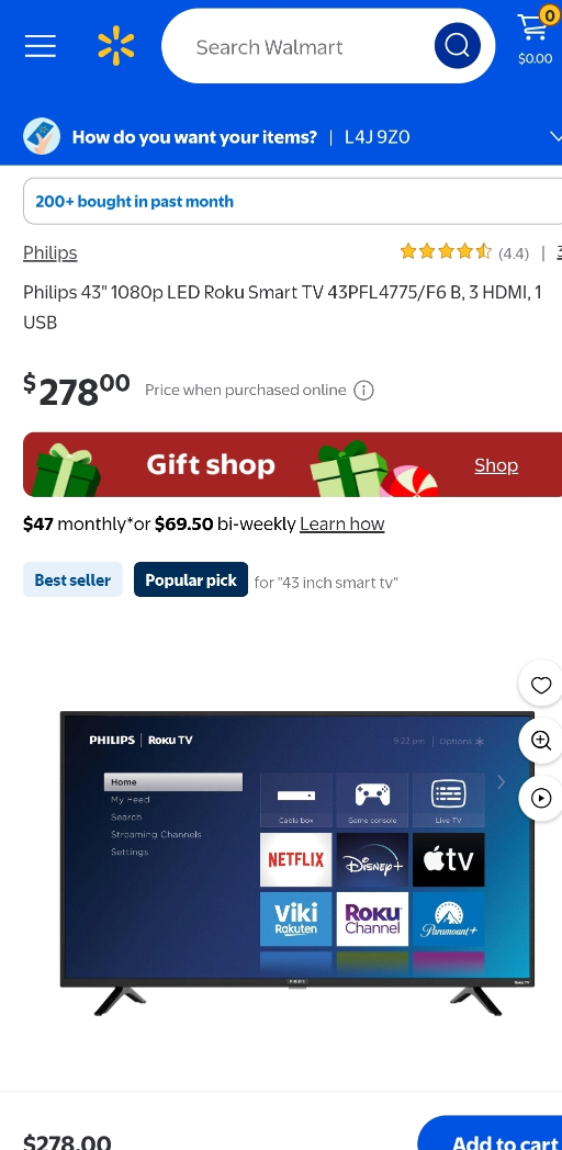 Philips 43" 1080p LED Roku Smart TV