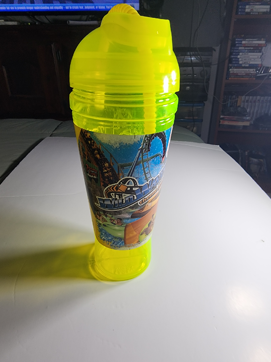 Neon Yellow Waves Theme Park Cup with Straw