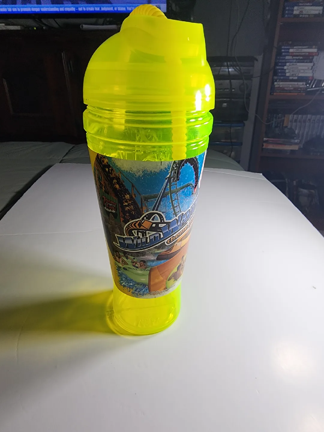 Neon Yellow Waves Theme Park Cup with Straw thumbnail