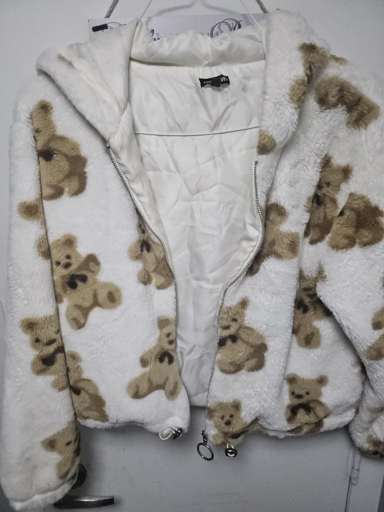 Free Haven Teddy Bear Print Fuzzy Hoodie - photo 4
