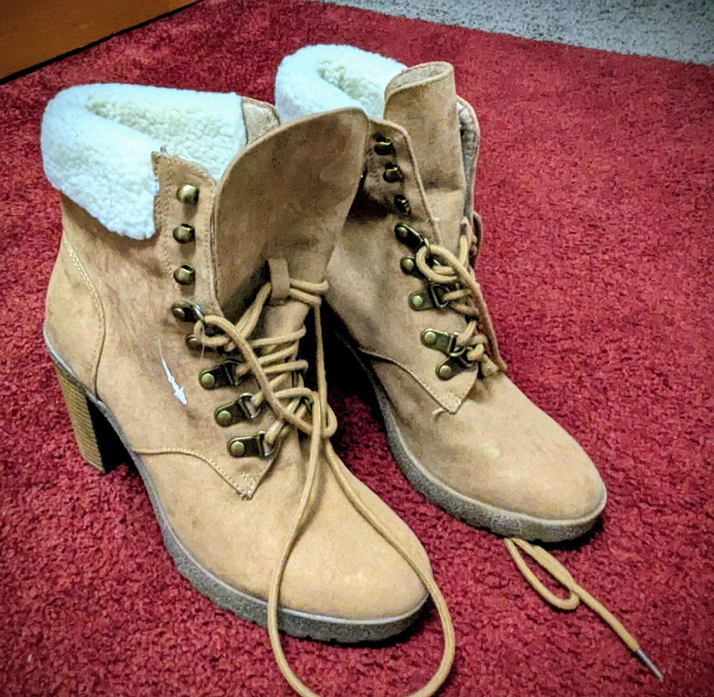 Tan Lace-Up Heeled Boots