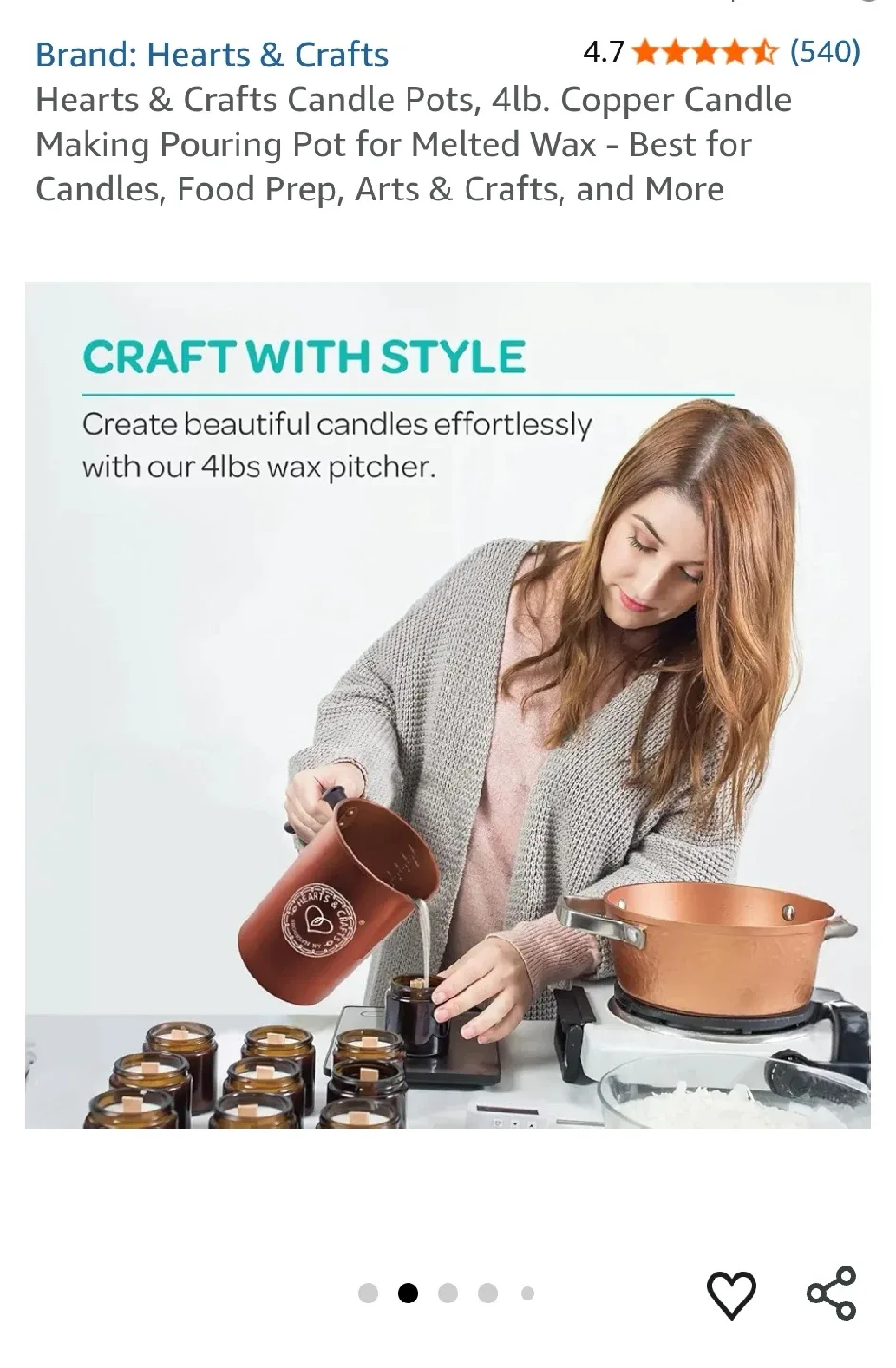 Hearts & Crafts Copper Candle Making Pouring Pot - 4lb image indicator(2)