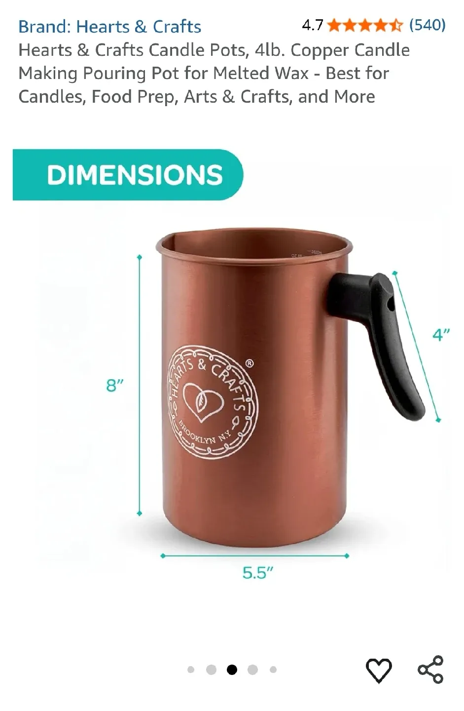 Hearts & Crafts Copper Candle Making Pouring Pot - 4lb image indicator(3)