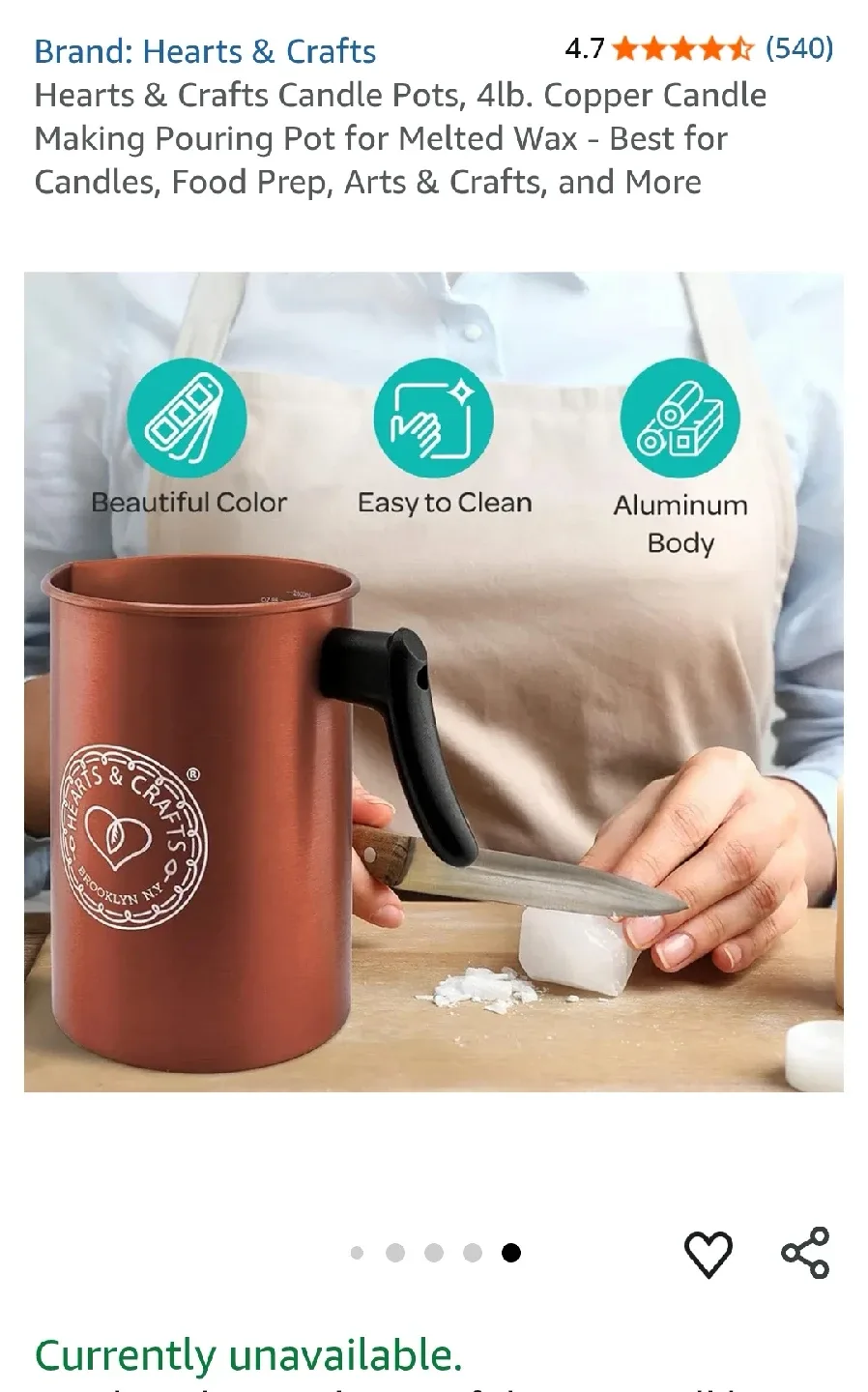 Hearts & Crafts Copper Candle Making Pouring Pot - 4lb image indicator(5)