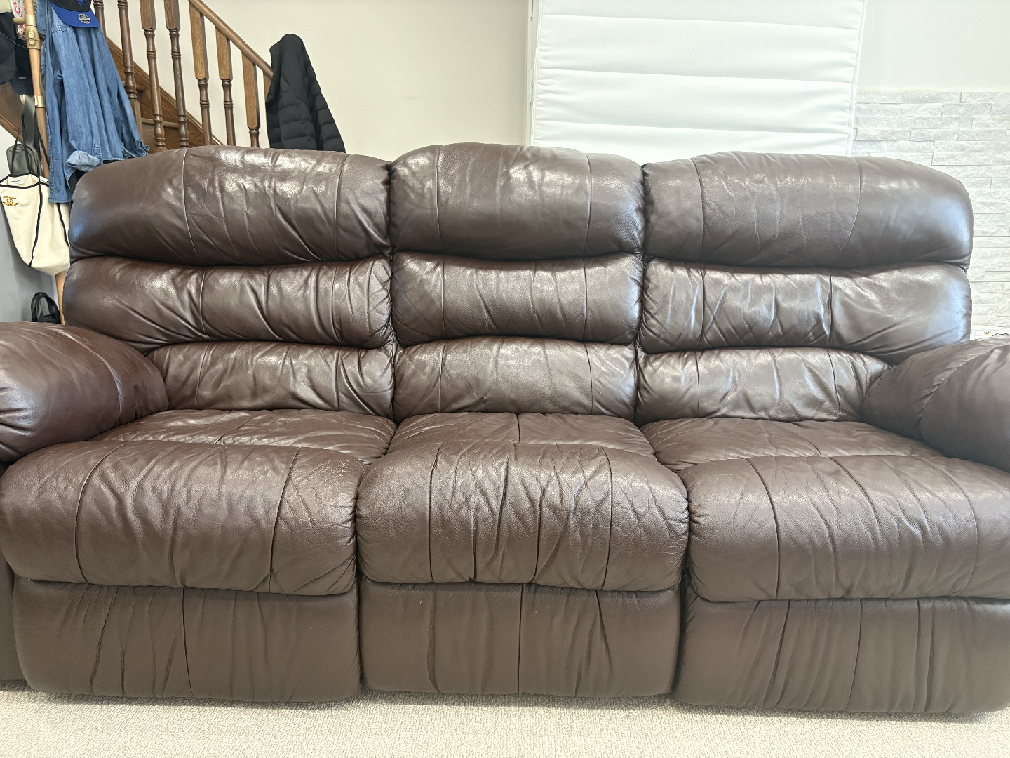 Brown Leather Reclining Sofa and Recliner Set - photo 3