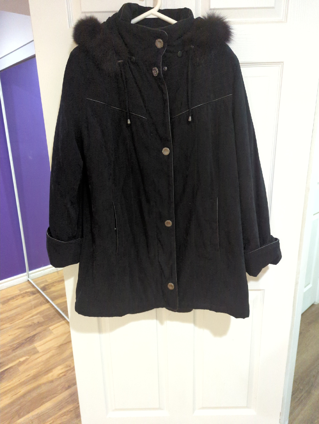 Black Winter Coat with Fur Hood