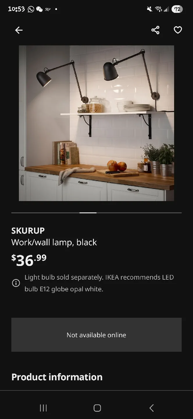 IKEA Skurup Work/Wall Lamp - Black image indicator(4)