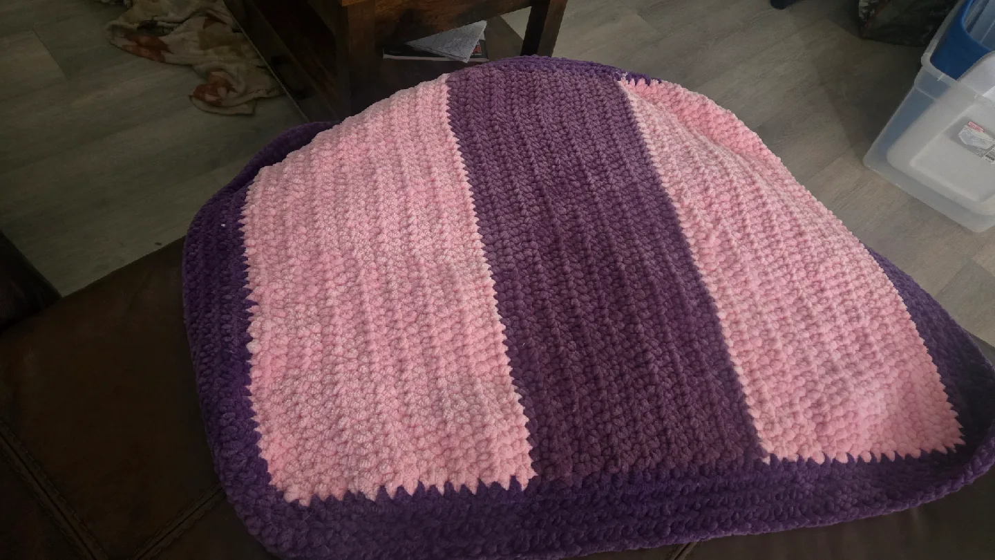 Handmade Pink & Purple Crocheted Blanket thumbnail