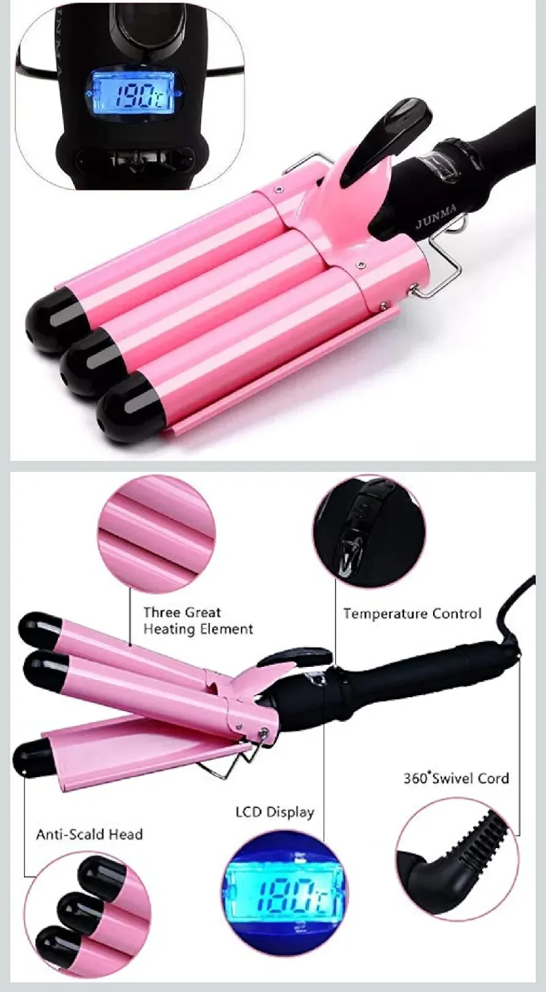 3 Barrel Hair Waver Curling Iron - Pink image indicator(4)