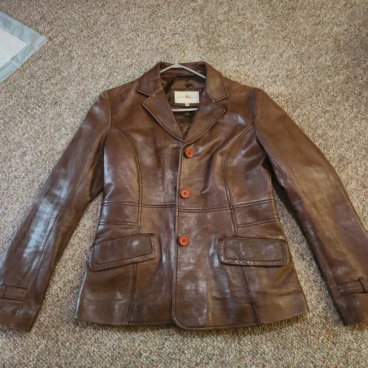 Brown Real Leather Jacket - Size M thumbnail