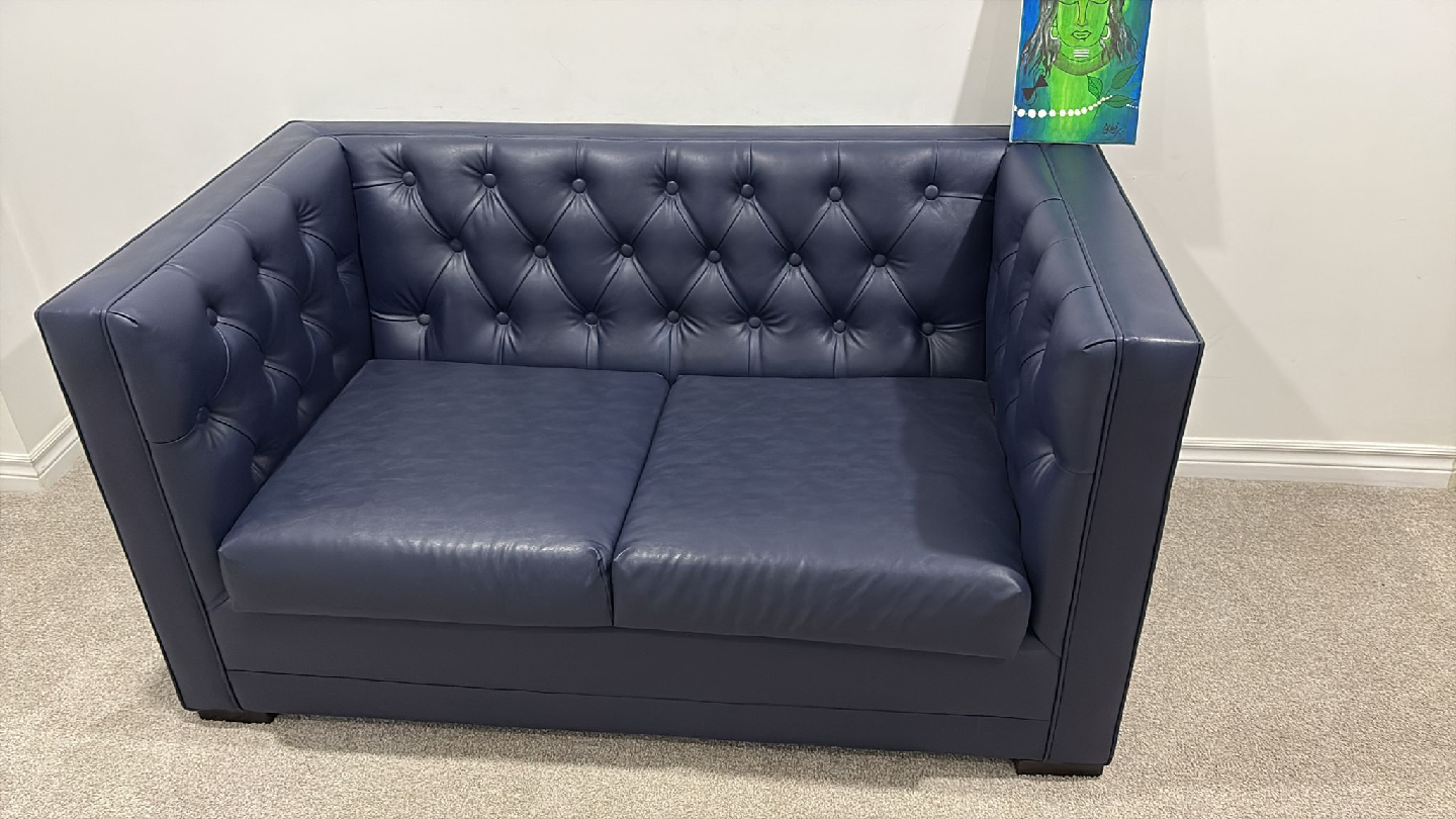 Move out Sale - Stylish navy tufted leather - like new!