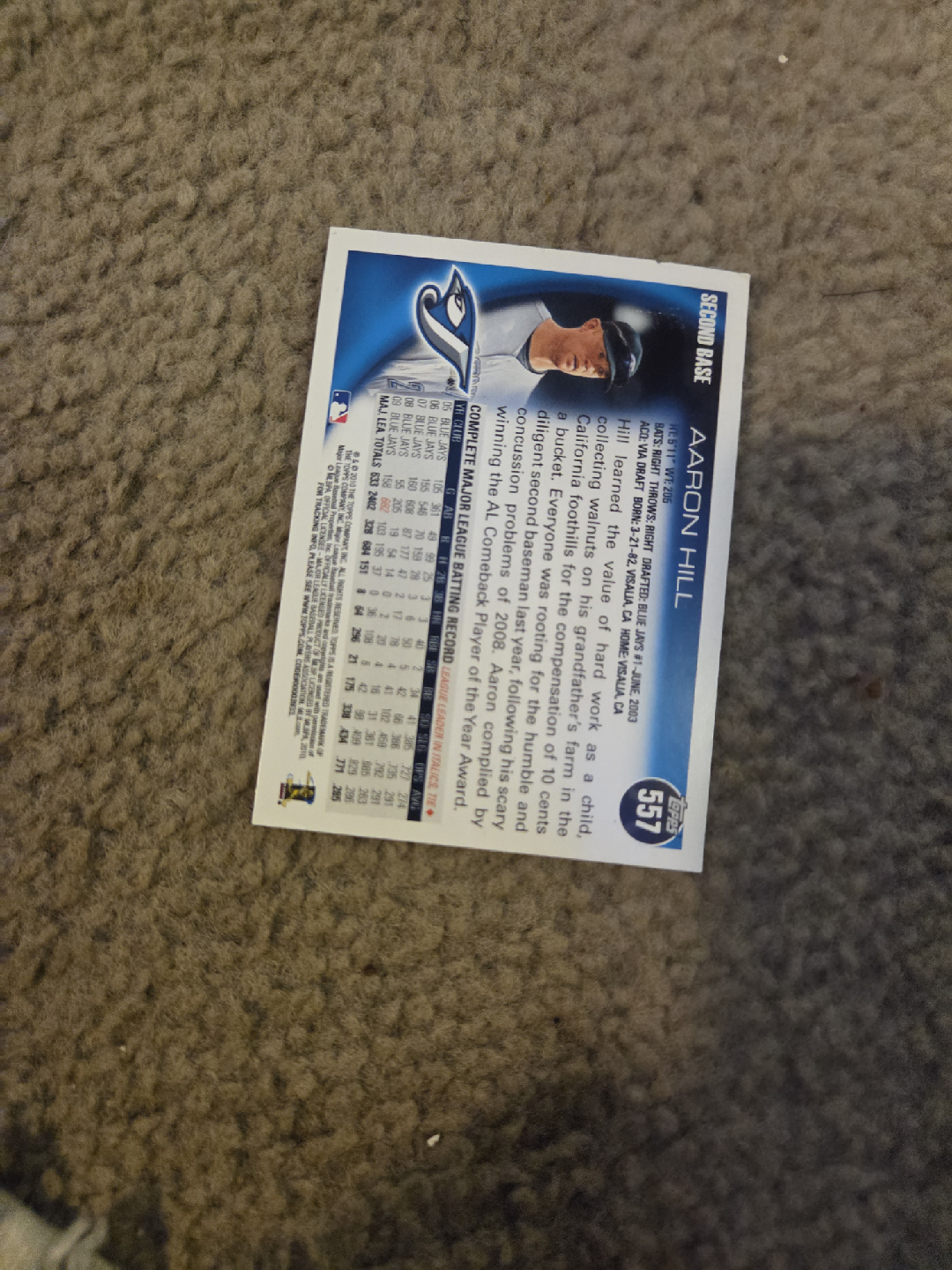 Aaron Hill Topps Baseball Card - photo 2