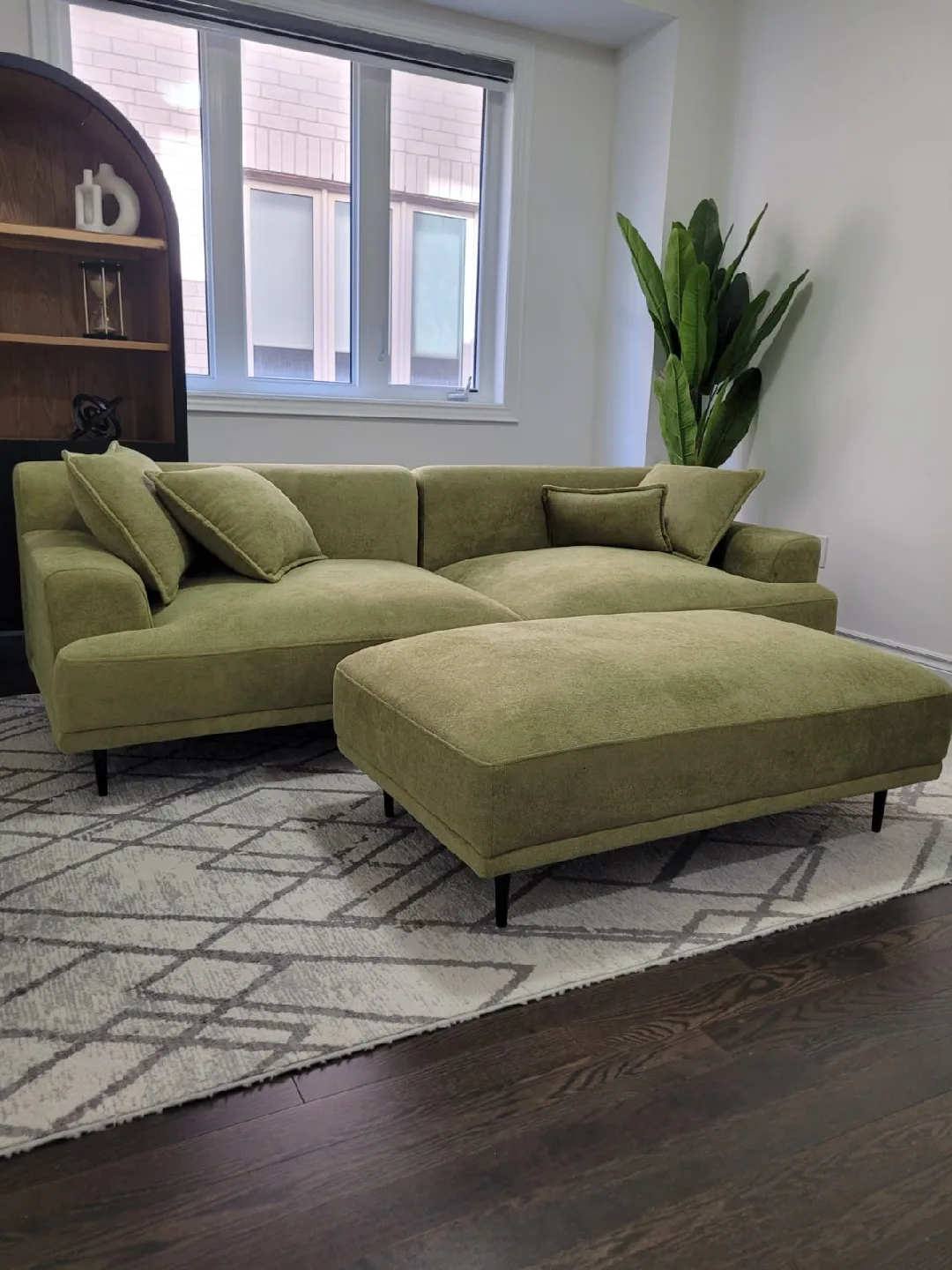 Olive Green Sofa with Ottoman thumbnail