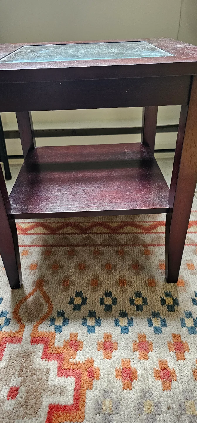 Glass Top Dark Wood End Table ❤️ thumbnail