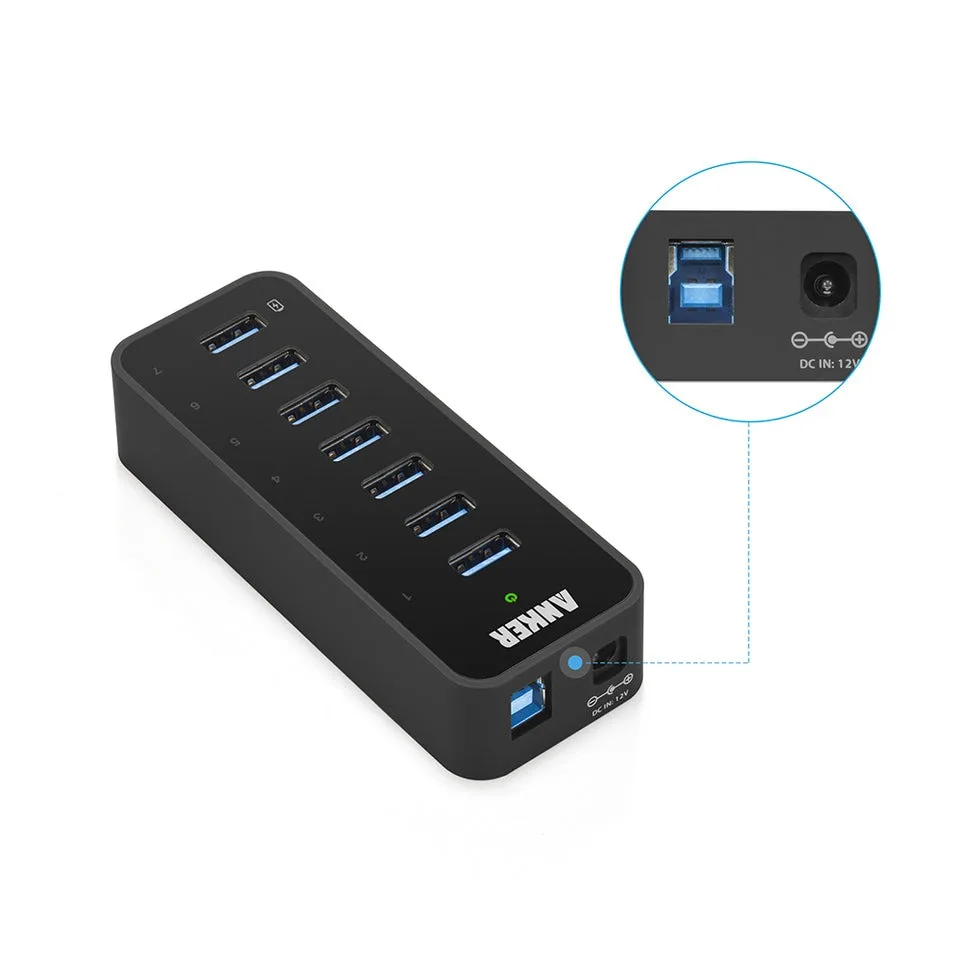 Anker 7-Port usb 3.0 Data Hub with Build-in Charger Port image indicator(2)