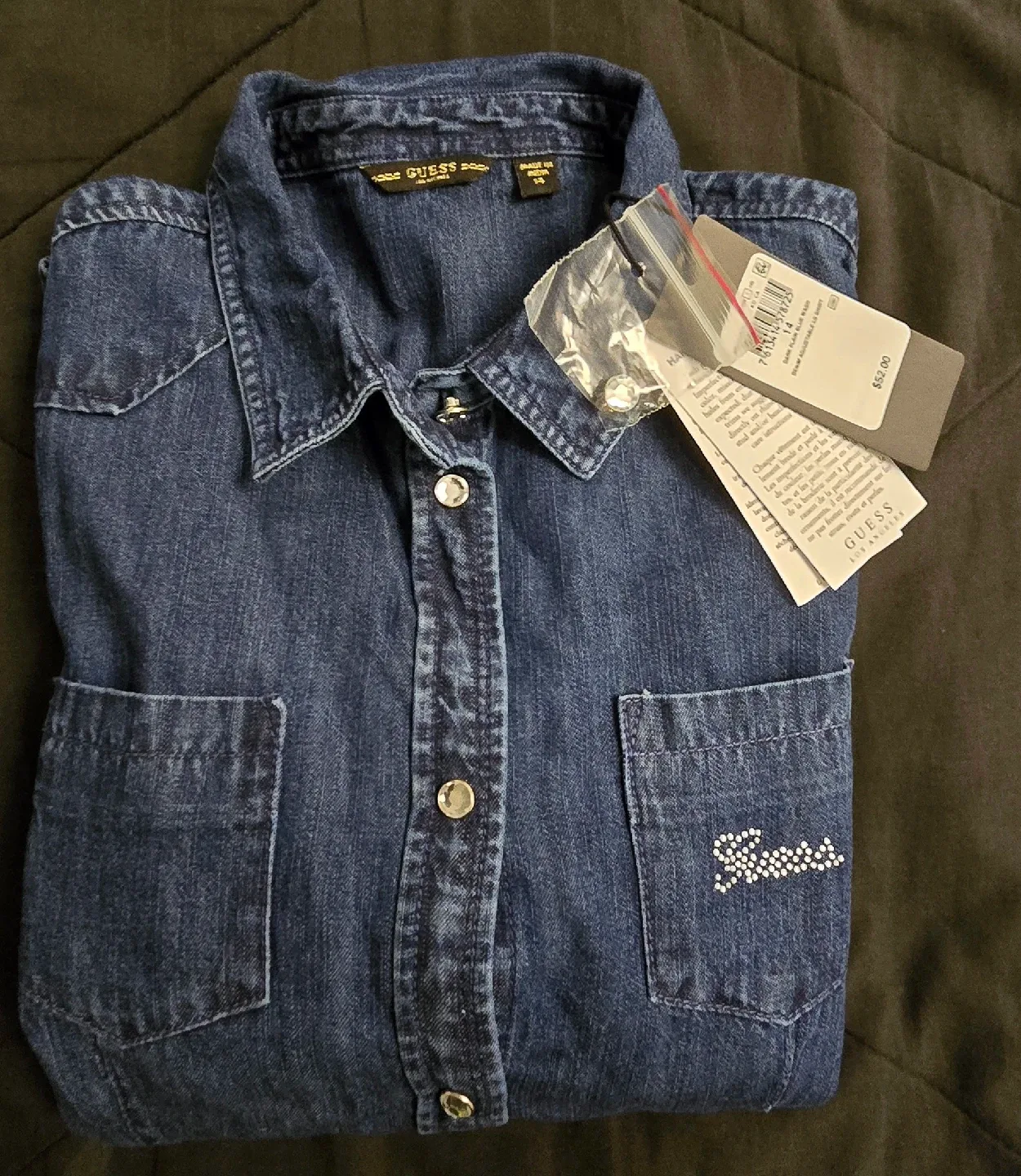 NEW! Guess Denim Shirt with Floral Embroidery! Size Kids 14 image indicator(8)
