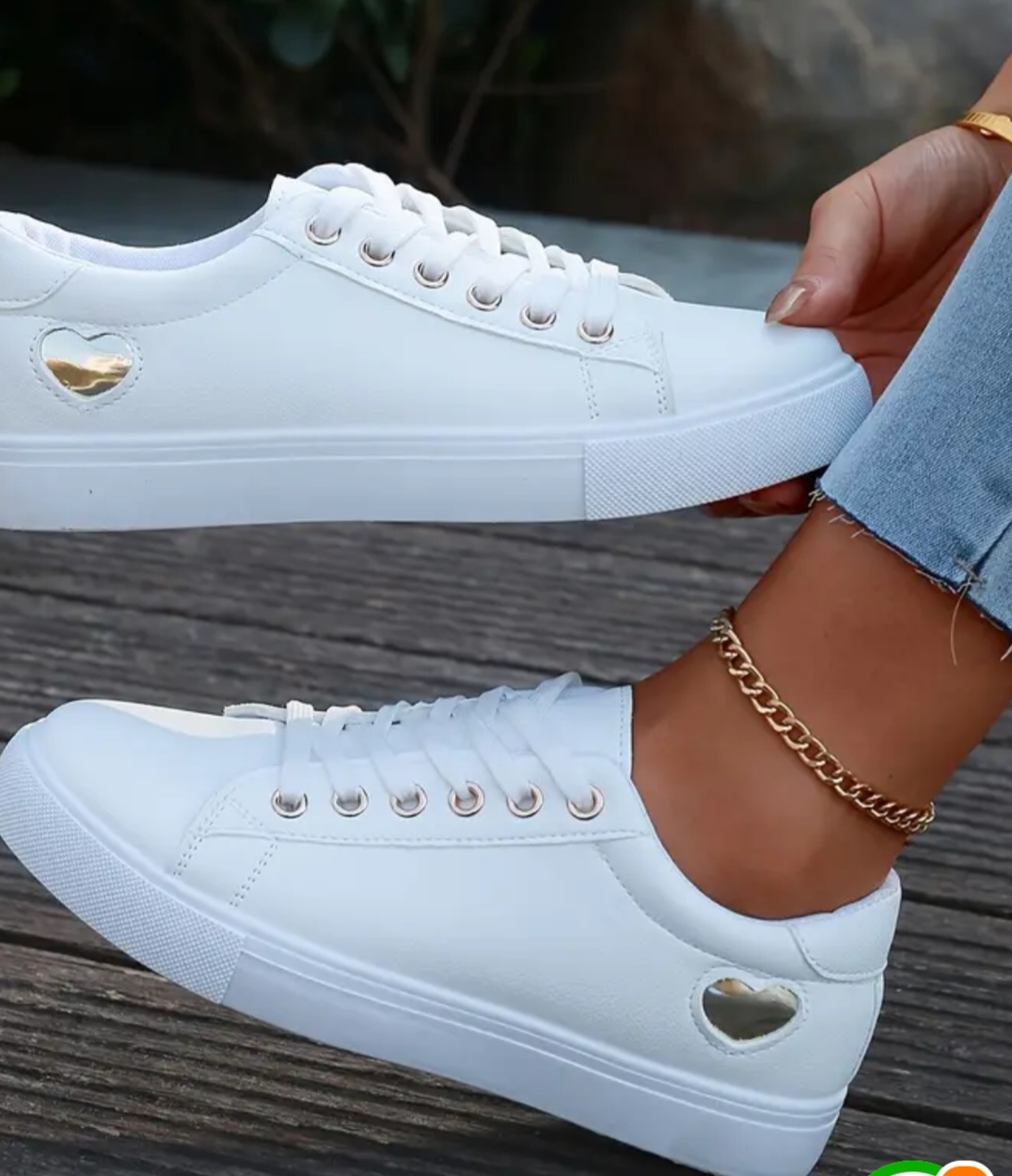 White Sneakers with Heart Detail - Size 8.5