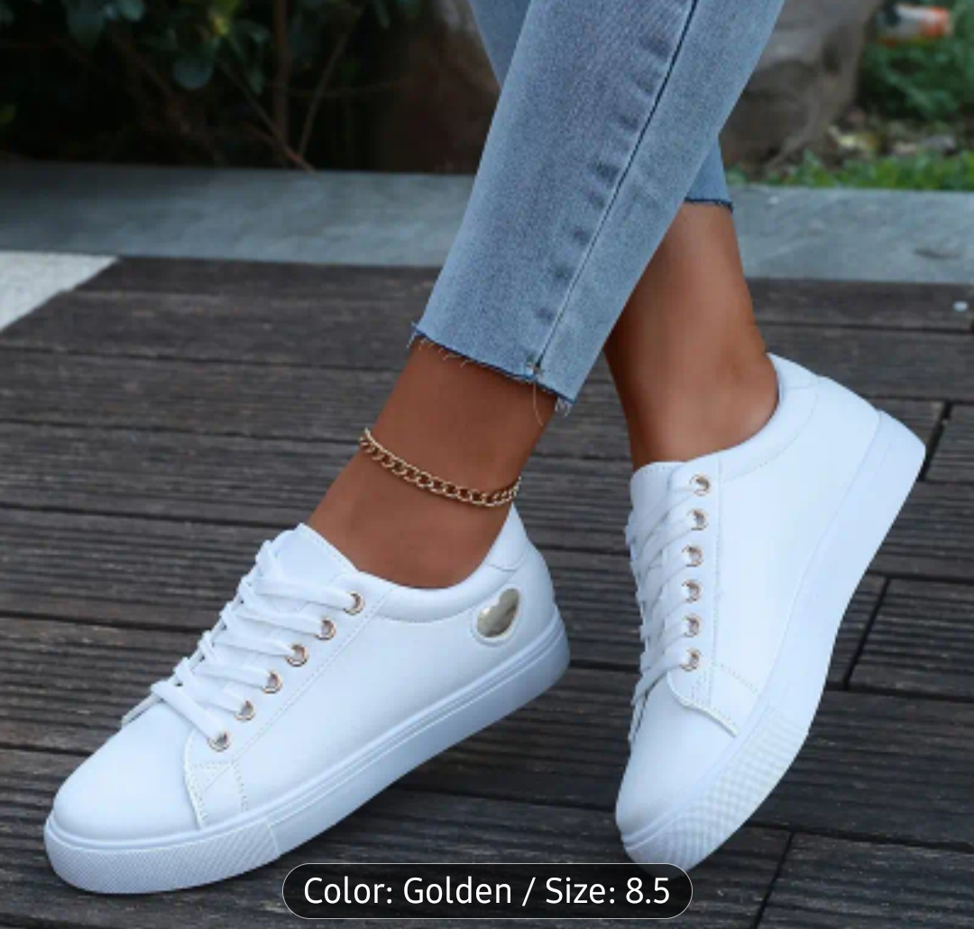 White Sneakers with Heart Detail - Size 8.5 - photo 2