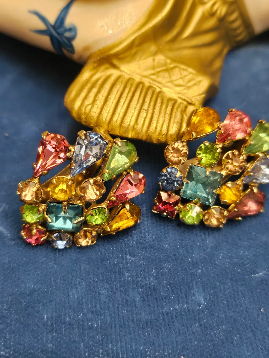 Vintage Multi-Colored Rhinestone Earrings image indicator(2)