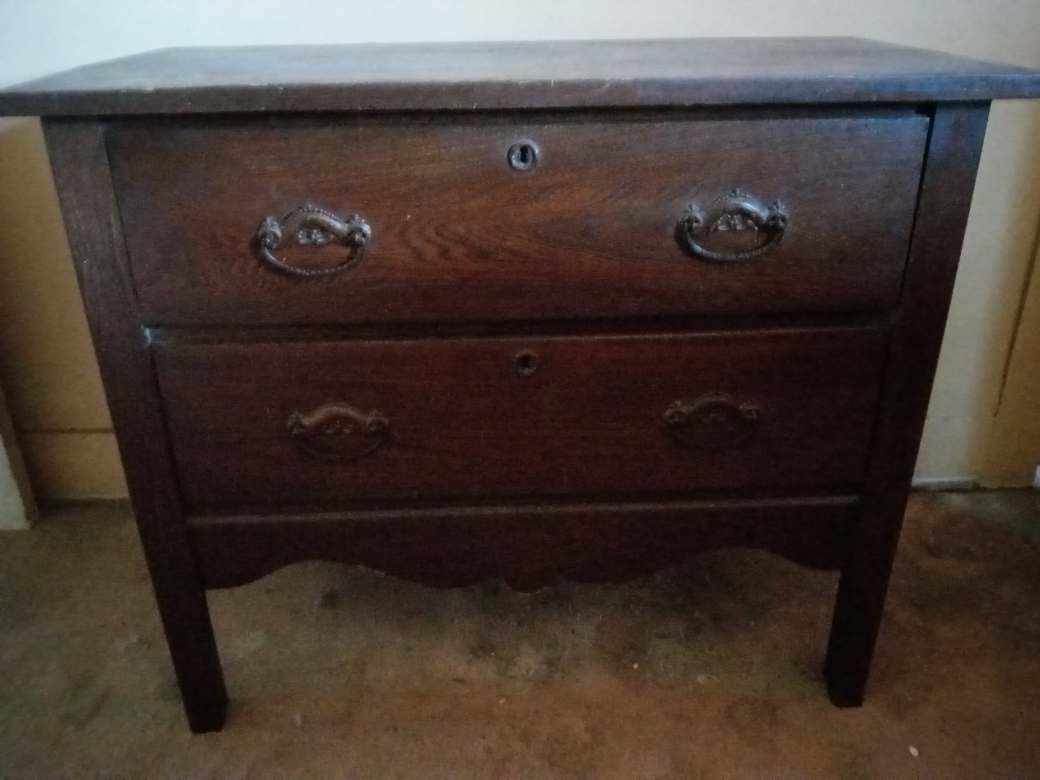 Antique Dark Wood 2-Drawer Dresser