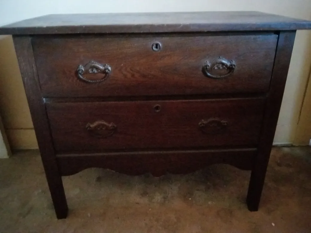 Antique Dark Wood 2-Drawer Dresser thumbnail