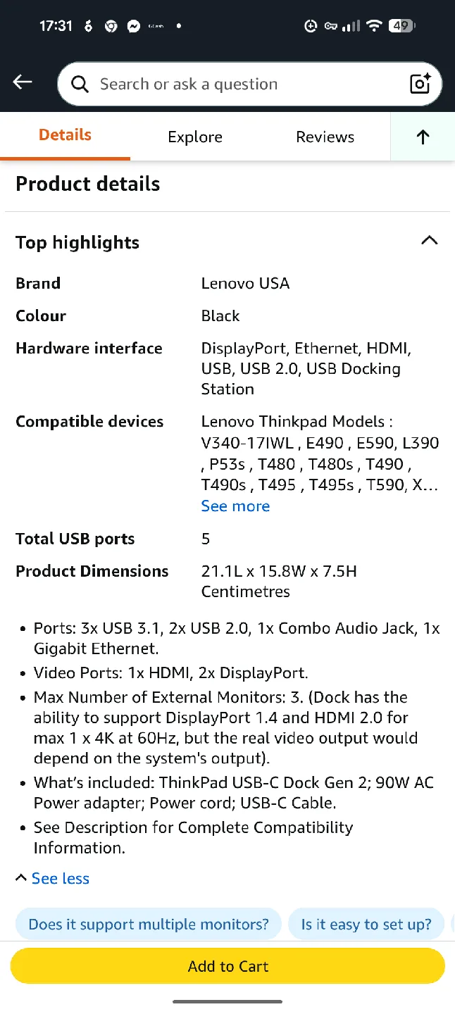 Lenovo ThinkPad Universal USB-C Dock - US image indicator(4)