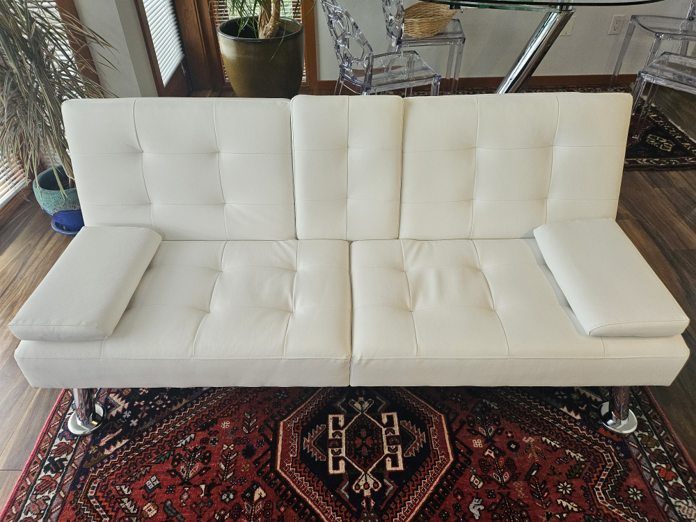 White Futon Sofa Bed with Cup Holders