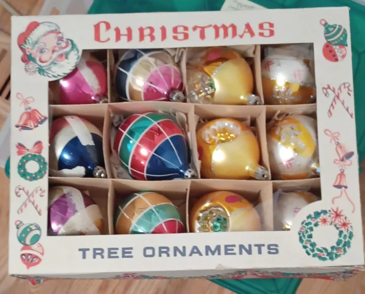 Vintage Mercury Glass Christmas Tree  Lg. Ornaments Set